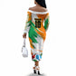 Personalized Ivory Coast Football Off The Shoulder Long Sleeve Dress Elephant Football Splatter Art