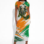Personalized Ivory Coast Football Short Sleeve Bodycon Dress Elephant Football Splatter Art