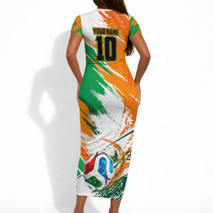 Personalized Ivory Coast Football Short Sleeve Bodycon Dress Elephant Football Splatter Art