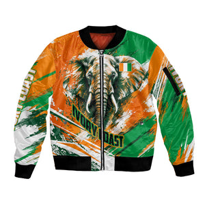 Personalized Ivory Coast Football Sleeve Zip Bomber Jacket Elephant Football Splatter Art