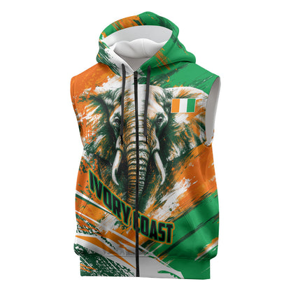 Personalized Ivory Coast Football Sleeveless Zip Hoodie Elephant Football Splatter Art