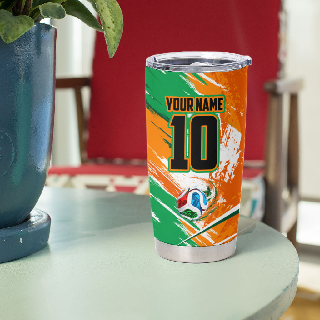 Personalized Ivory Coast Football Tumbler Cup Elephant Football Splatter Art