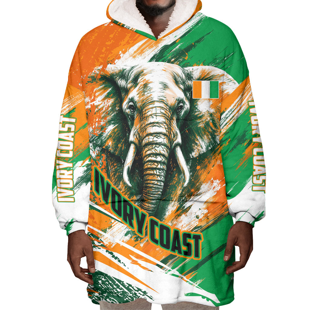 Personalized Ivory Coast Football Wearable Blanket Hoodie Elephant Football Splatter Art