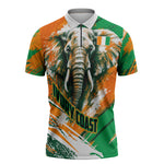 Personalized Ivory Coast Football Zipper Polo Shirt Elephant Football Splatter Art