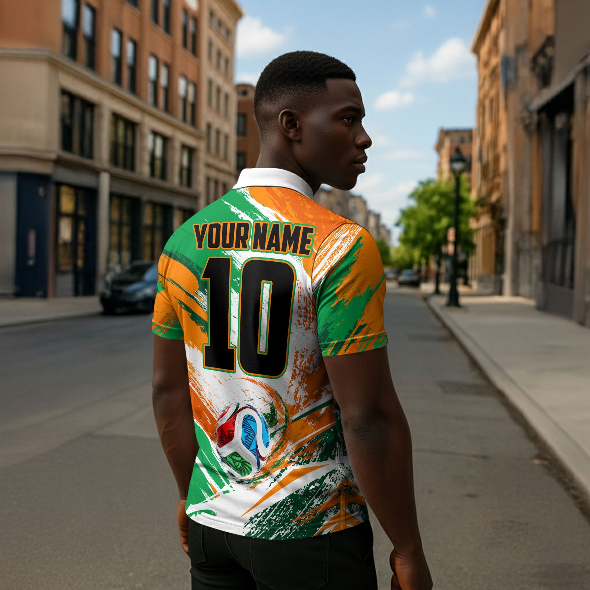 Personalized Ivory Coast Football Zipper Polo Shirt Elephant Football Splatter Art