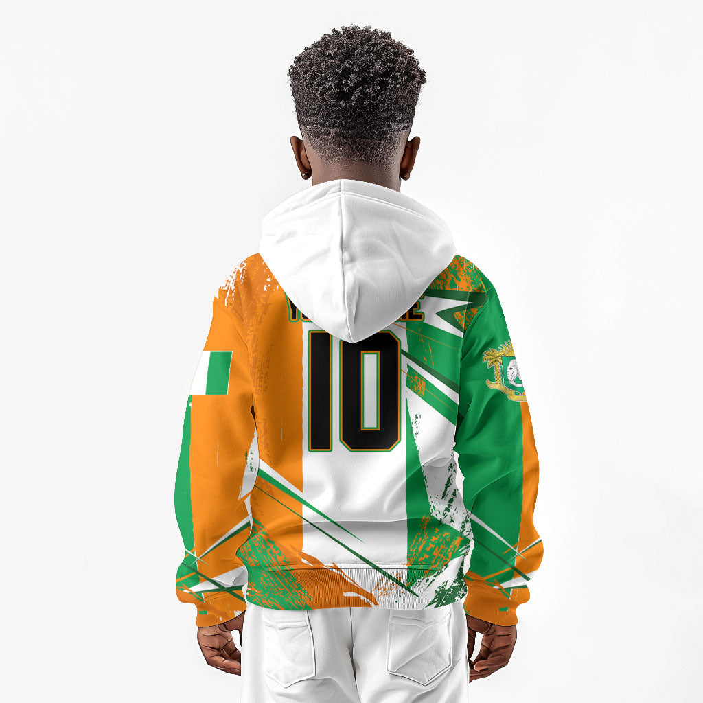 Personalized Ivory Coast Football Kid Hoodie African Elephant Trophy