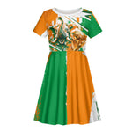 Personalized Ivory Coast Football Kid Short Sleeve Dress African Elephant Trophy