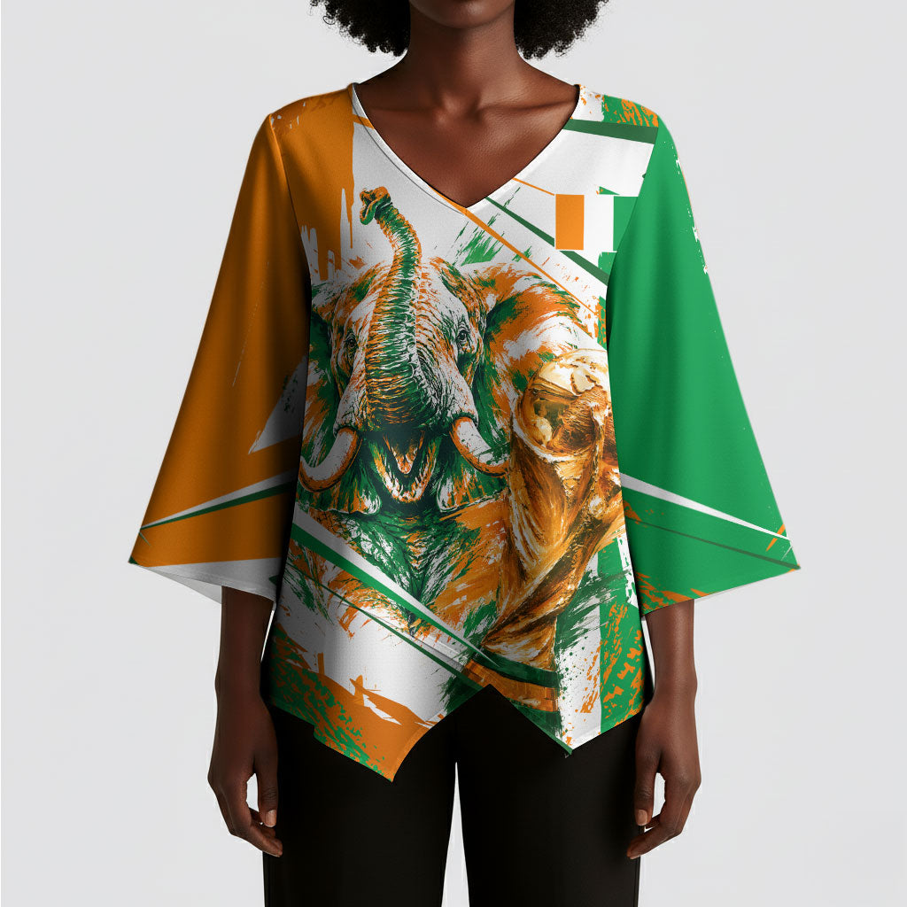 Personalized Ivory Coast Football Kimono Sleeve Blouse African Elephant Trophy