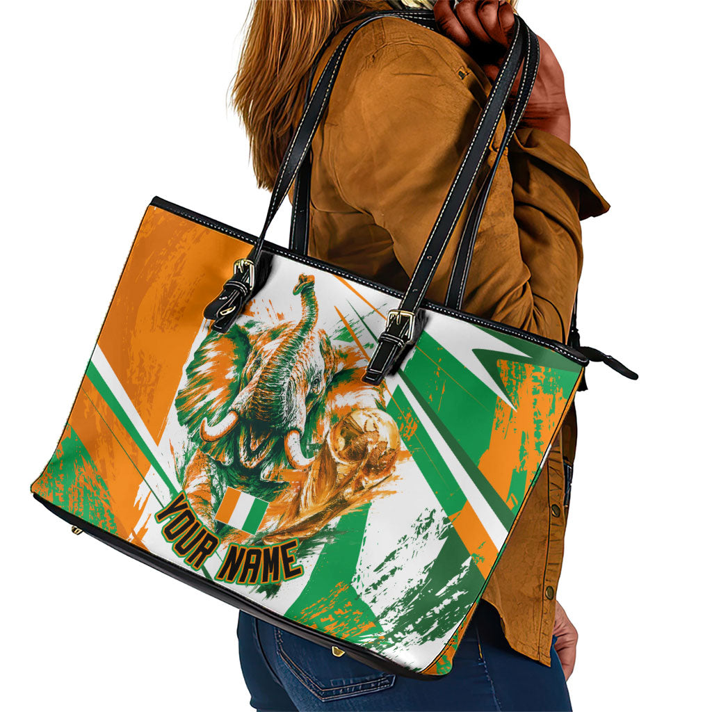 Personalized Ivory Coast Football Leather Tote Bag African Elephant Trophy