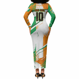 Personalized Ivory Coast Football Long Sleeve Bodycon Dress African Elephant Trophy