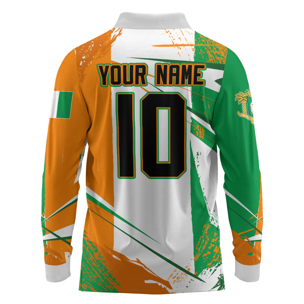 Personalized Ivory Coast Football Long Sleeve Polo Shirt African Elephant Trophy
