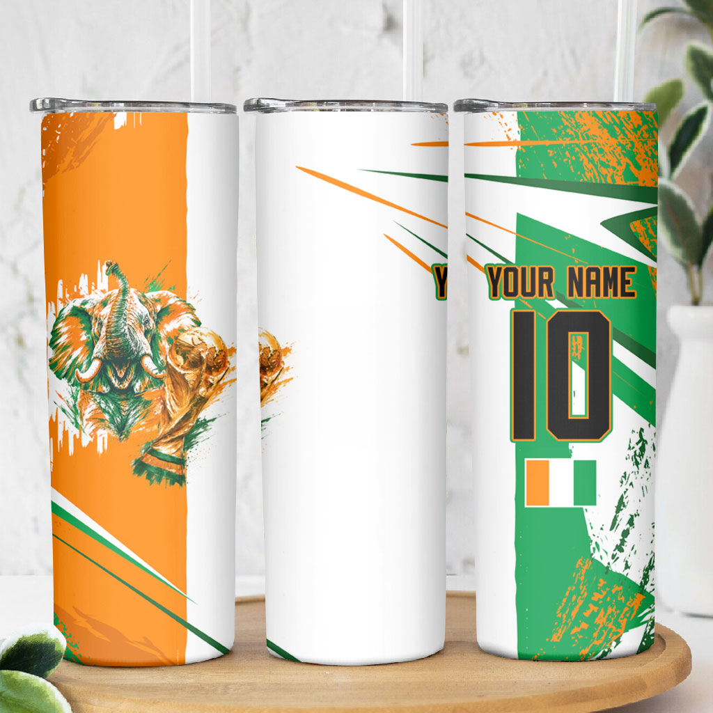 Personalized Ivory Coast Football Skinny Tumbler African Elephant Trophy