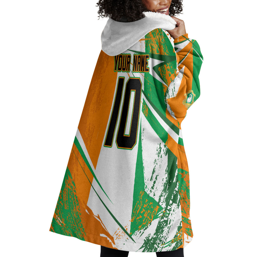 Personalized Ivory Coast Football Wearable Blanket Hoodie African Elephant Trophy