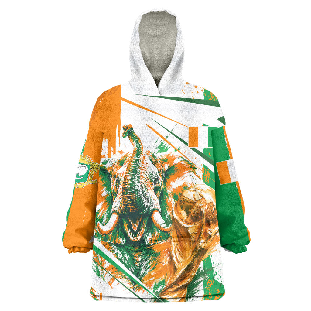 Personalized Ivory Coast Football Wearable Blanket Hoodie African Elephant Trophy