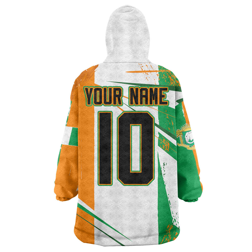 Personalized Ivory Coast Football Wearable Blanket Hoodie African Elephant Trophy