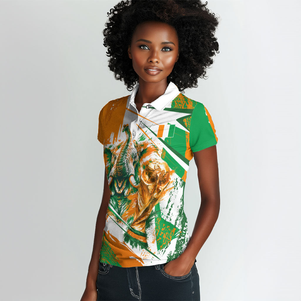 Personalized Ivory Coast Football Women Polo Shirt African Elephant Trophy