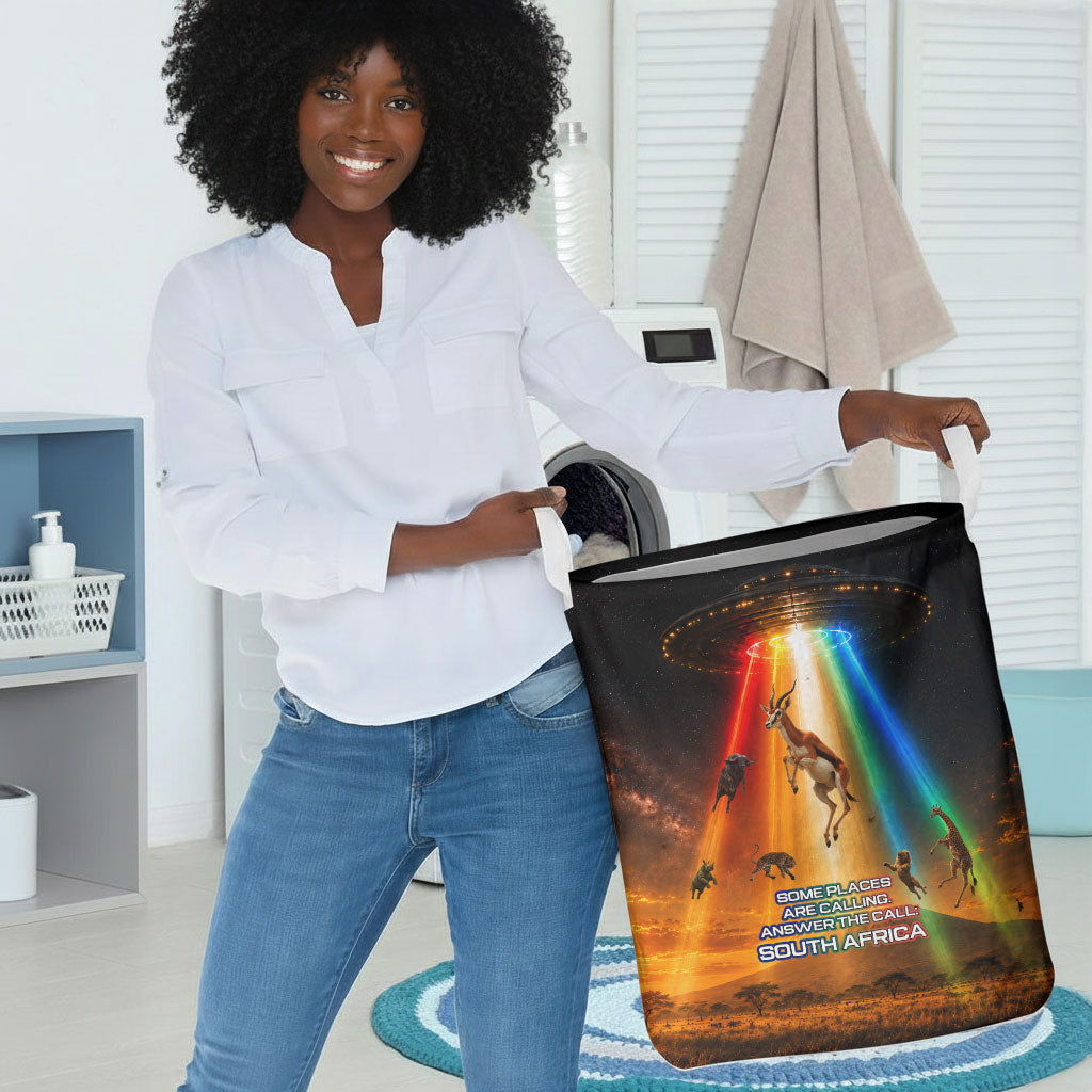 South Africa Safari UFO Laundry Basket African Wildlife Sci-Fi Galaxy Space And Mandela