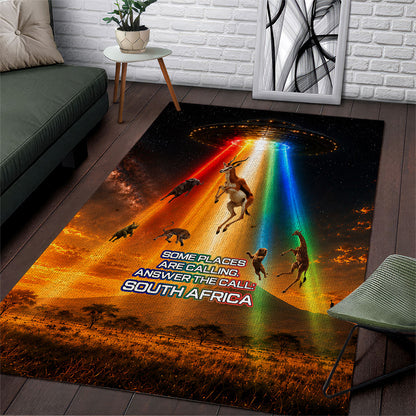 South Africa Safari UFO Area Rug African Wildlife Sci-Fi Galaxy Space And Mandela