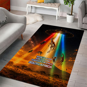 South Africa Safari UFO Area Rug African Wildlife Sci-Fi Galaxy Space And Mandela