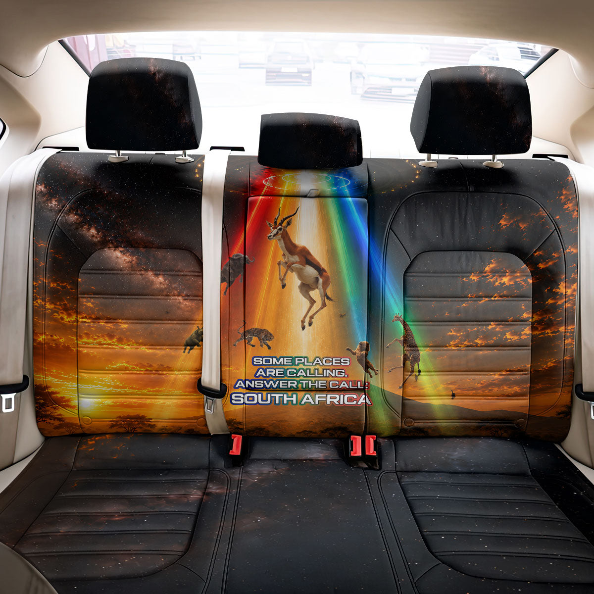 South Africa Safari UFO Back Car Seat Cover African Wildlife Sci-Fi Galaxy Space And Mandela