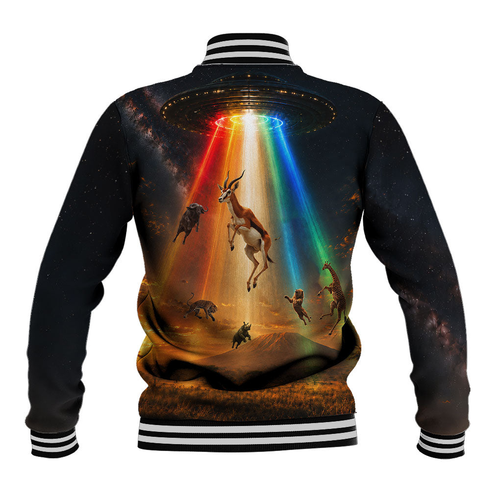 South Africa Safari UFO Baseball Jacket African Wildlife Sci-Fi Galaxy Space And Mandela