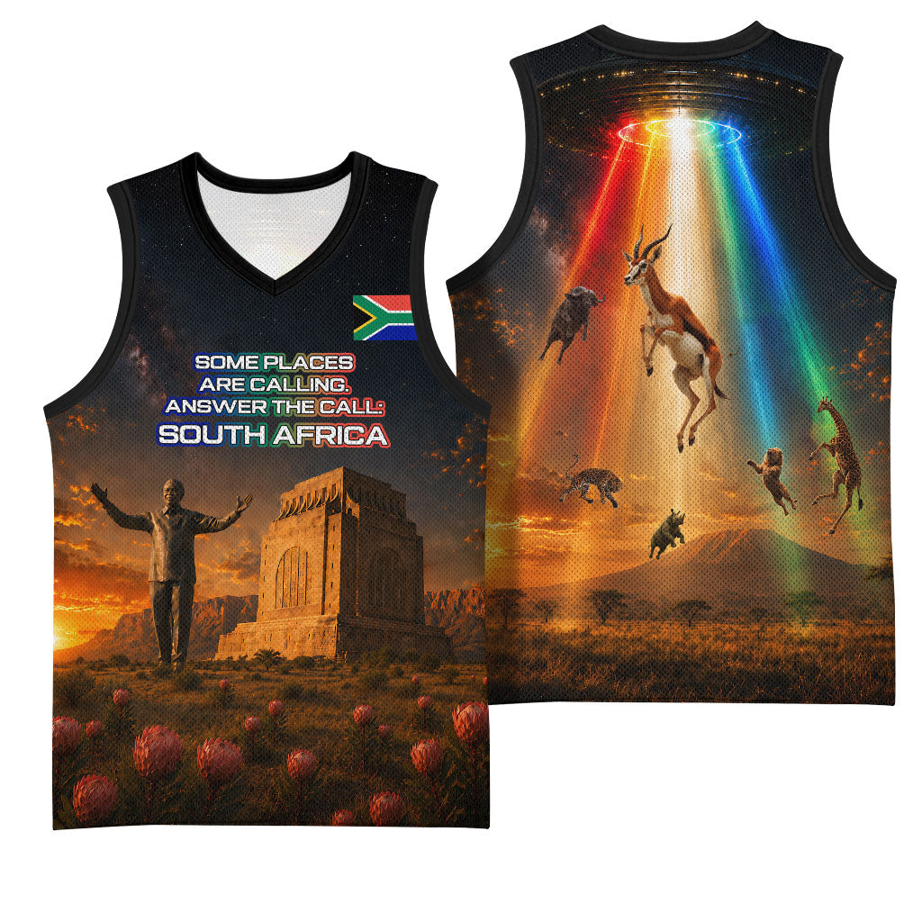 South Africa Safari UFO Basketball Jersey African Wildlife Sci-Fi Galaxy Space And Mandela