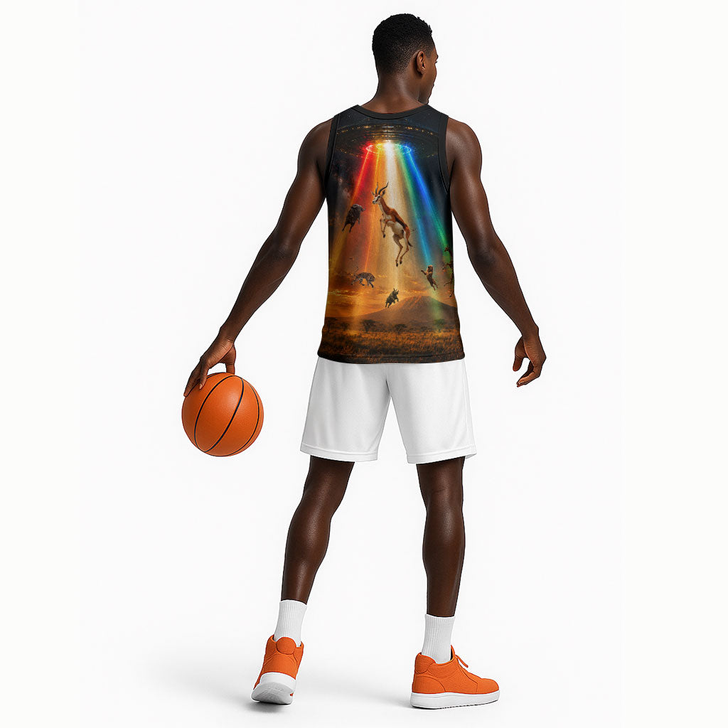 South Africa Safari UFO Basketball Jersey African Wildlife Sci-Fi Galaxy Space And Mandela