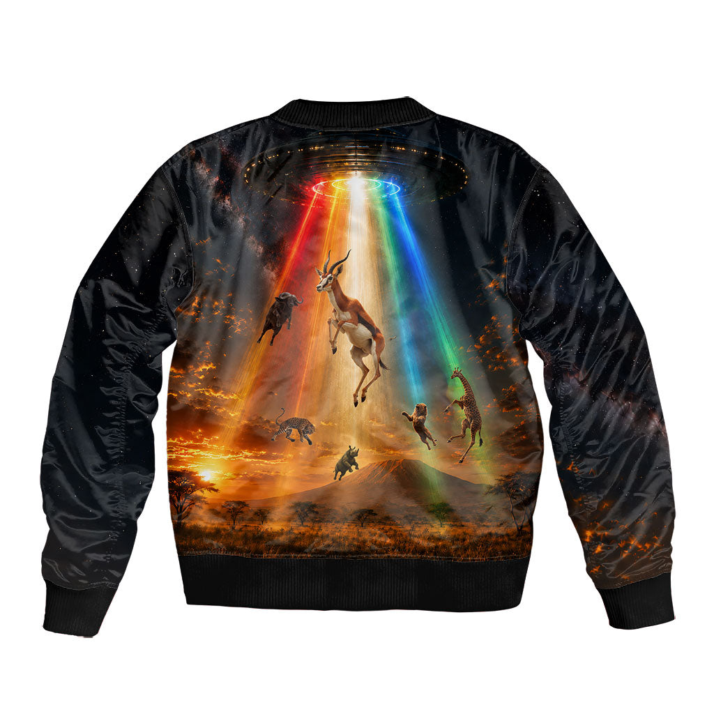 South Africa Safari UFO Bomber Jacket African Wildlife Sci-Fi Galaxy Space And Mandela
