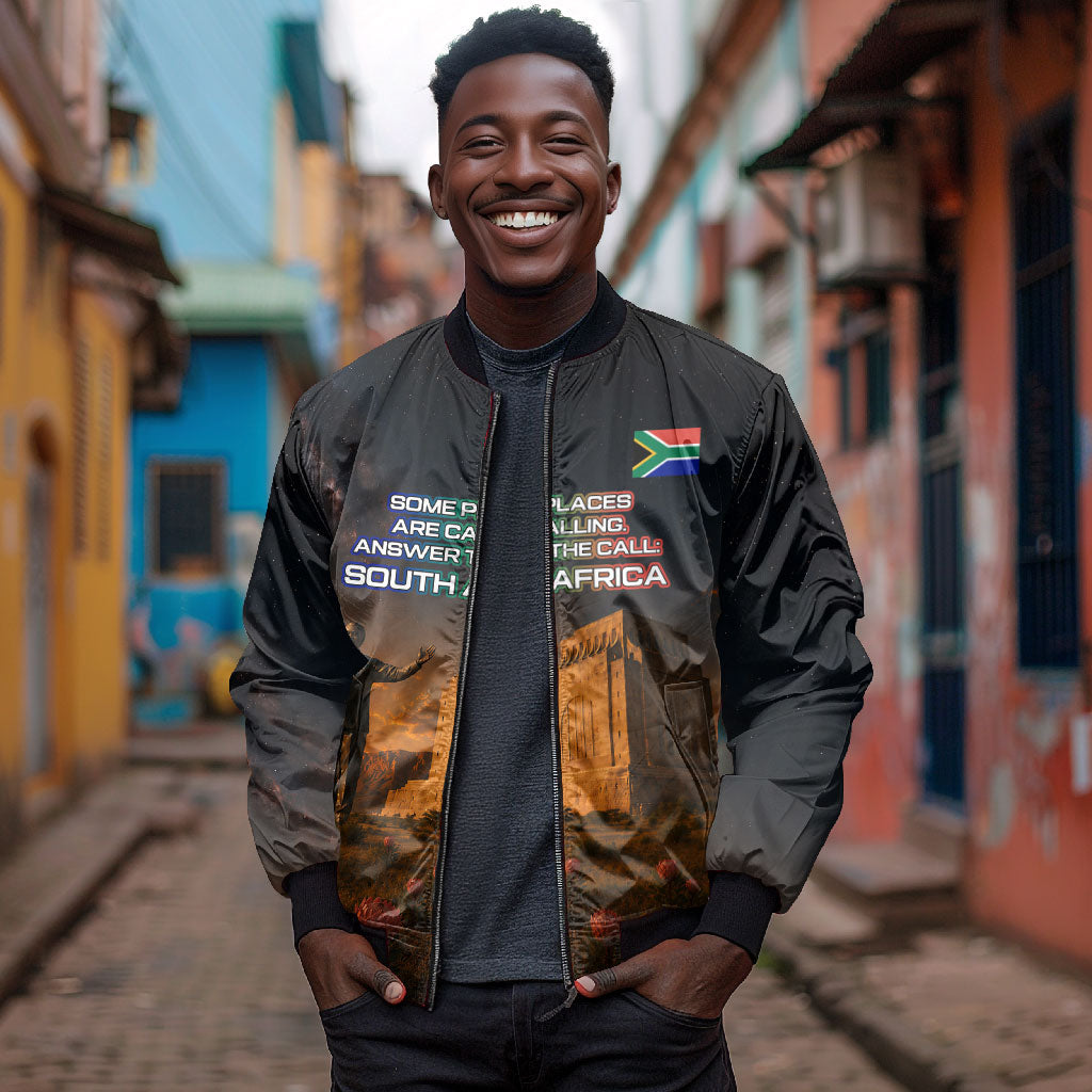 South Africa Safari UFO Bomber Jacket African Wildlife Sci-Fi Galaxy Space And Mandela