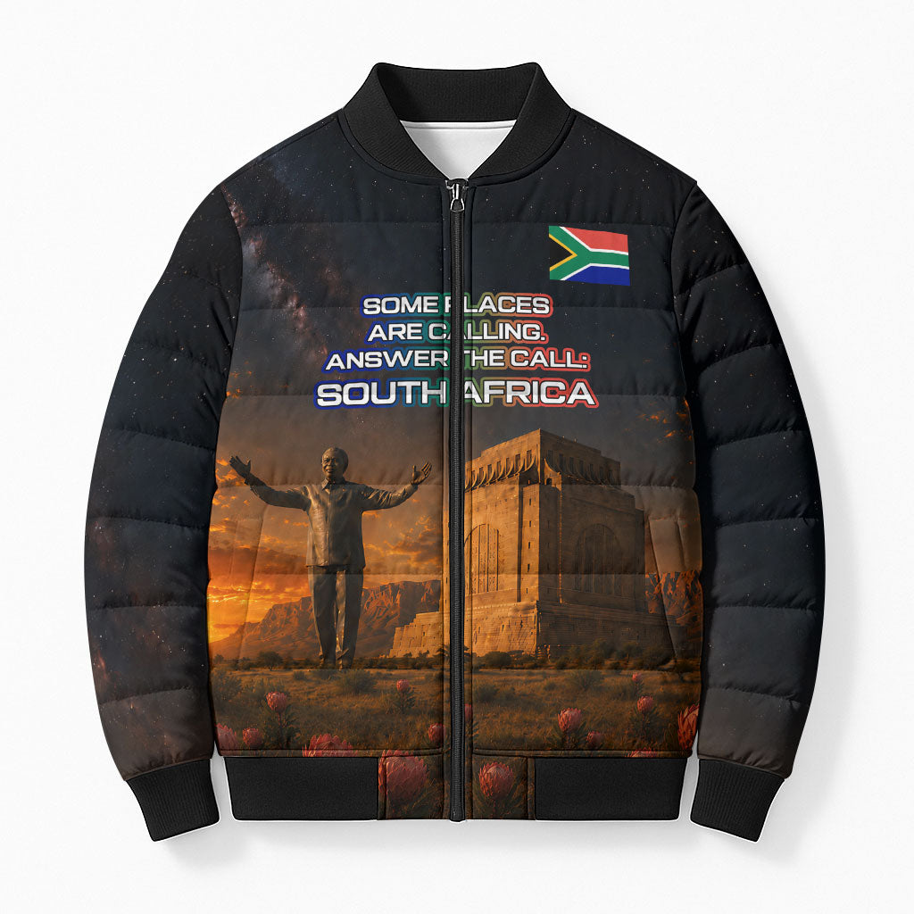 South Africa Safari UFO Bomber Puffer Jacket African Wildlife Sci-Fi Galaxy Space And Mandela
