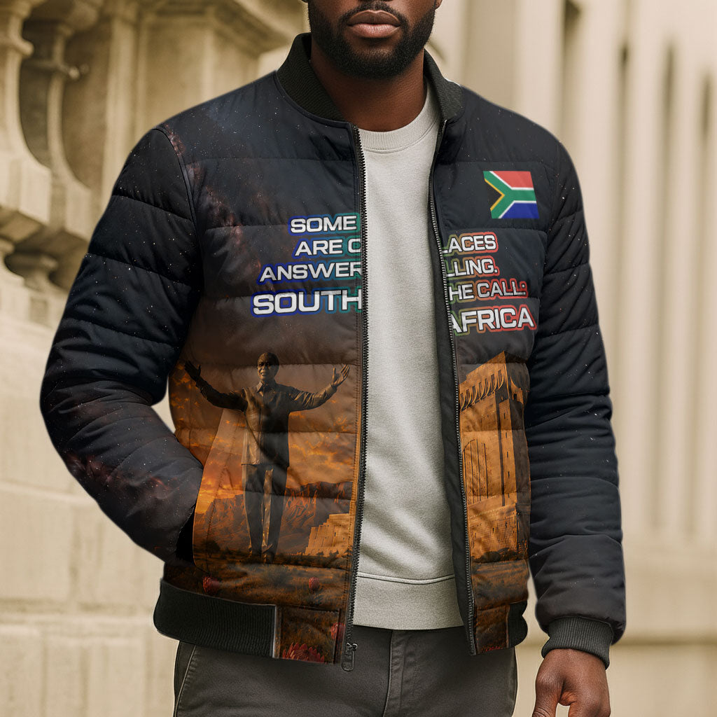 South Africa Safari UFO Bomber Puffer Jacket African Wildlife Sci-Fi Galaxy Space And Mandela
