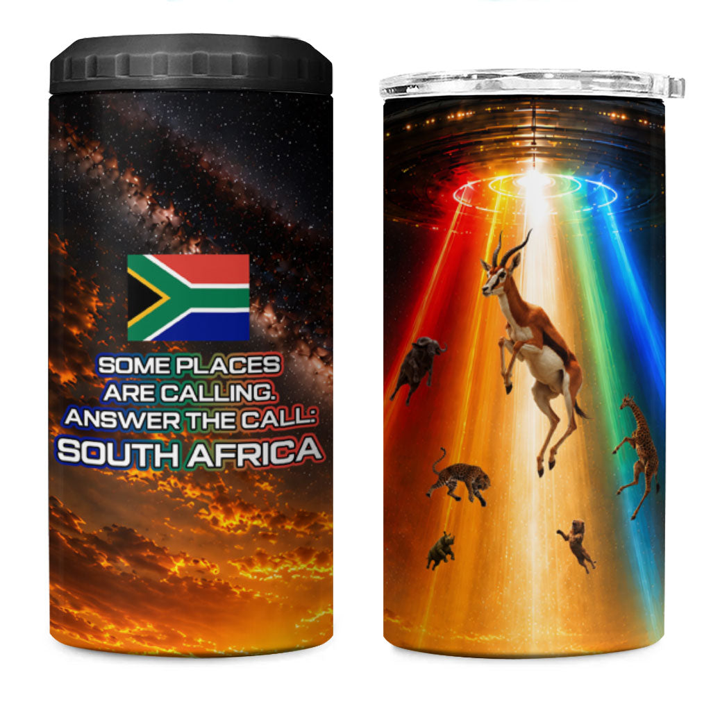 South Africa Safari UFO 4 in 1 Can Cooler Tumbler African Wildlife Sci-Fi Galaxy Space And Mandela