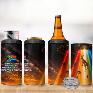 South Africa Safari UFO 4 in 1 Can Cooler Tumbler African Wildlife Sci-Fi Galaxy Space And Mandela