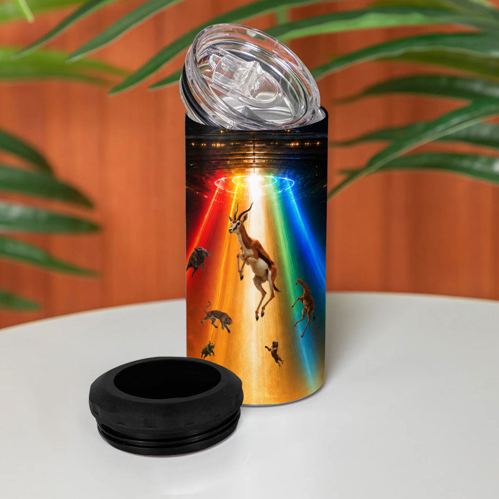 South Africa Safari UFO 4 in 1 Can Cooler Tumbler African Wildlife Sci-Fi Galaxy Space And Mandela