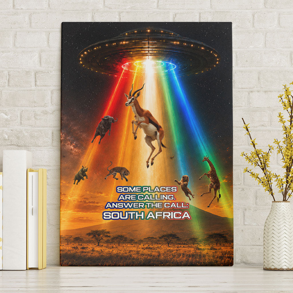South Africa Safari UFO Canvas Wall Art African Wildlife Sci-Fi Galaxy Space And Mandela