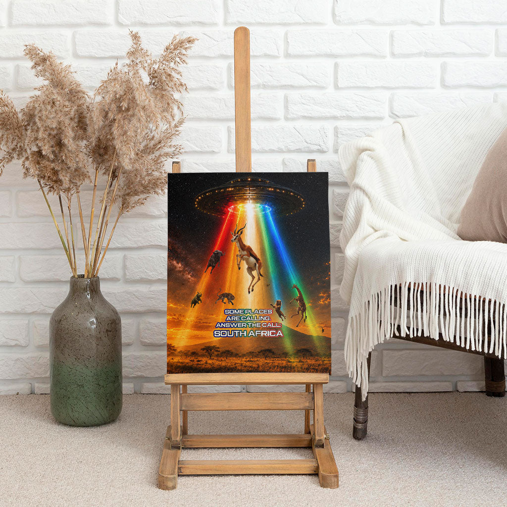South Africa Safari UFO Canvas Wall Art African Wildlife Sci-Fi Galaxy Space And Mandela