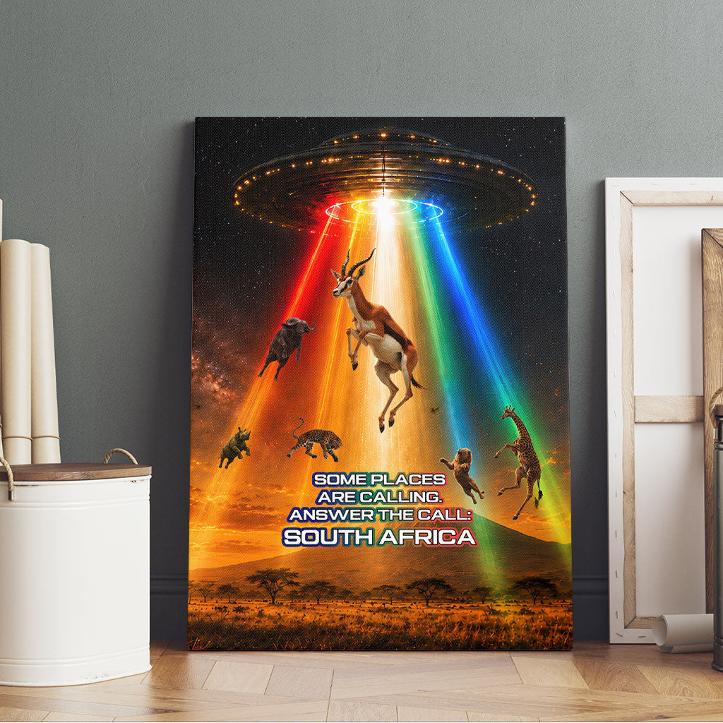 South Africa Safari UFO Canvas Wall Art African Wildlife Sci-Fi Galaxy Space And Mandela