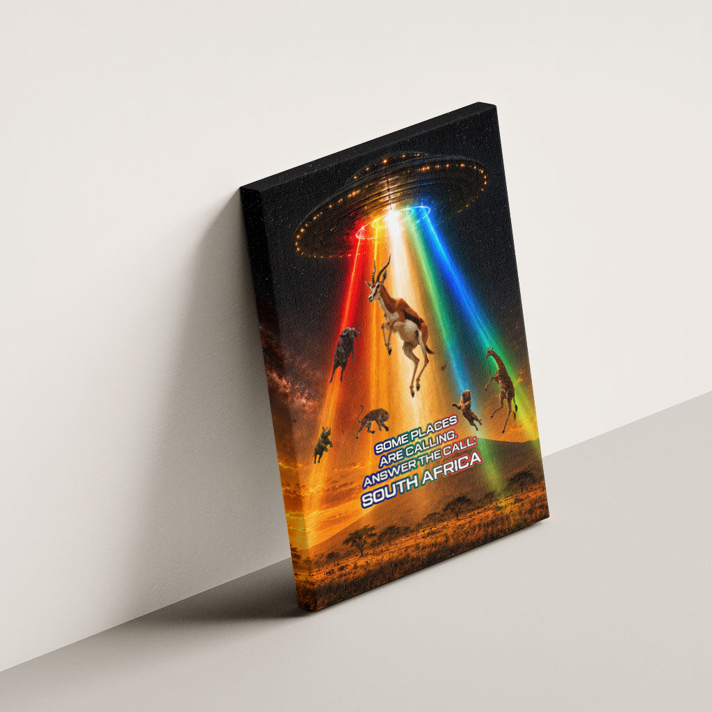 South Africa Safari UFO Canvas Wall Art African Wildlife Sci-Fi Galaxy Space And Mandela