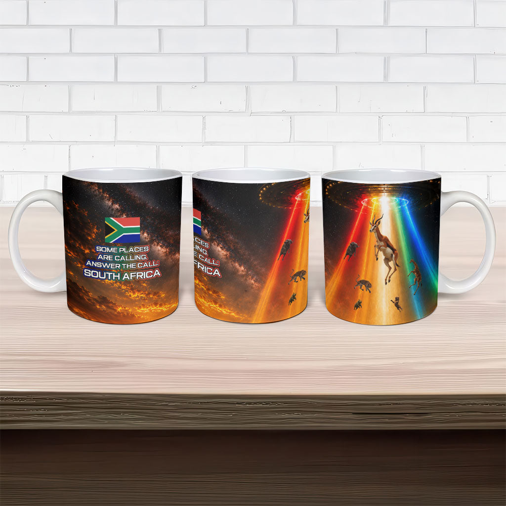 South Africa Safari UFO Ceramic Mug African Wildlife Sci-Fi Galaxy Space And Mandela