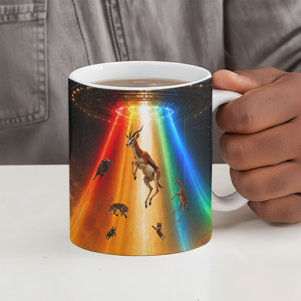 South Africa Safari UFO Ceramic Mug African Wildlife Sci-Fi Galaxy Space And Mandela