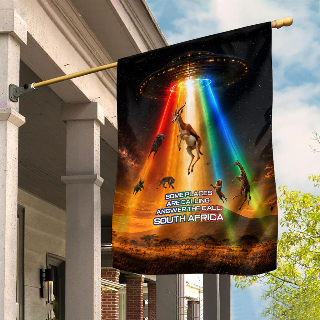 South Africa Safari UFO Garden Flag African Wildlife Sci-Fi Galaxy Space And Mandela