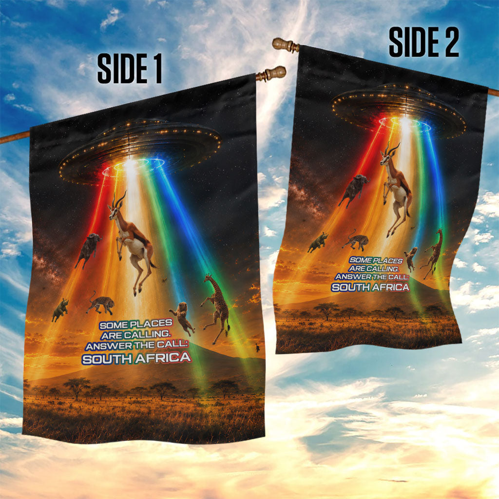 South Africa Safari UFO Garden Flag African Wildlife Sci-Fi Galaxy Space And Mandela