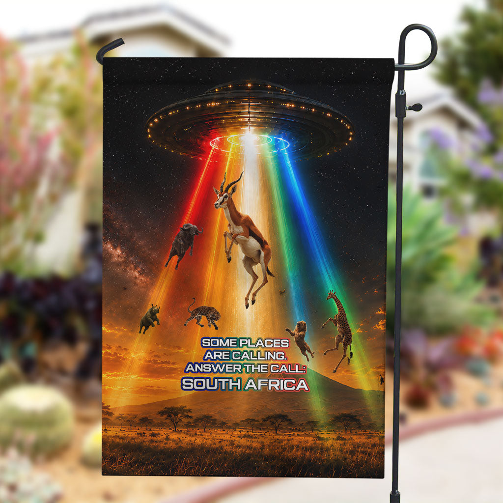 South Africa Safari UFO Garden Flag African Wildlife Sci-Fi Galaxy Space And Mandela