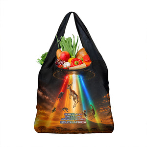 South Africa Safari UFO Grocery Bag African Wildlife Sci-Fi Galaxy Space And Mandela