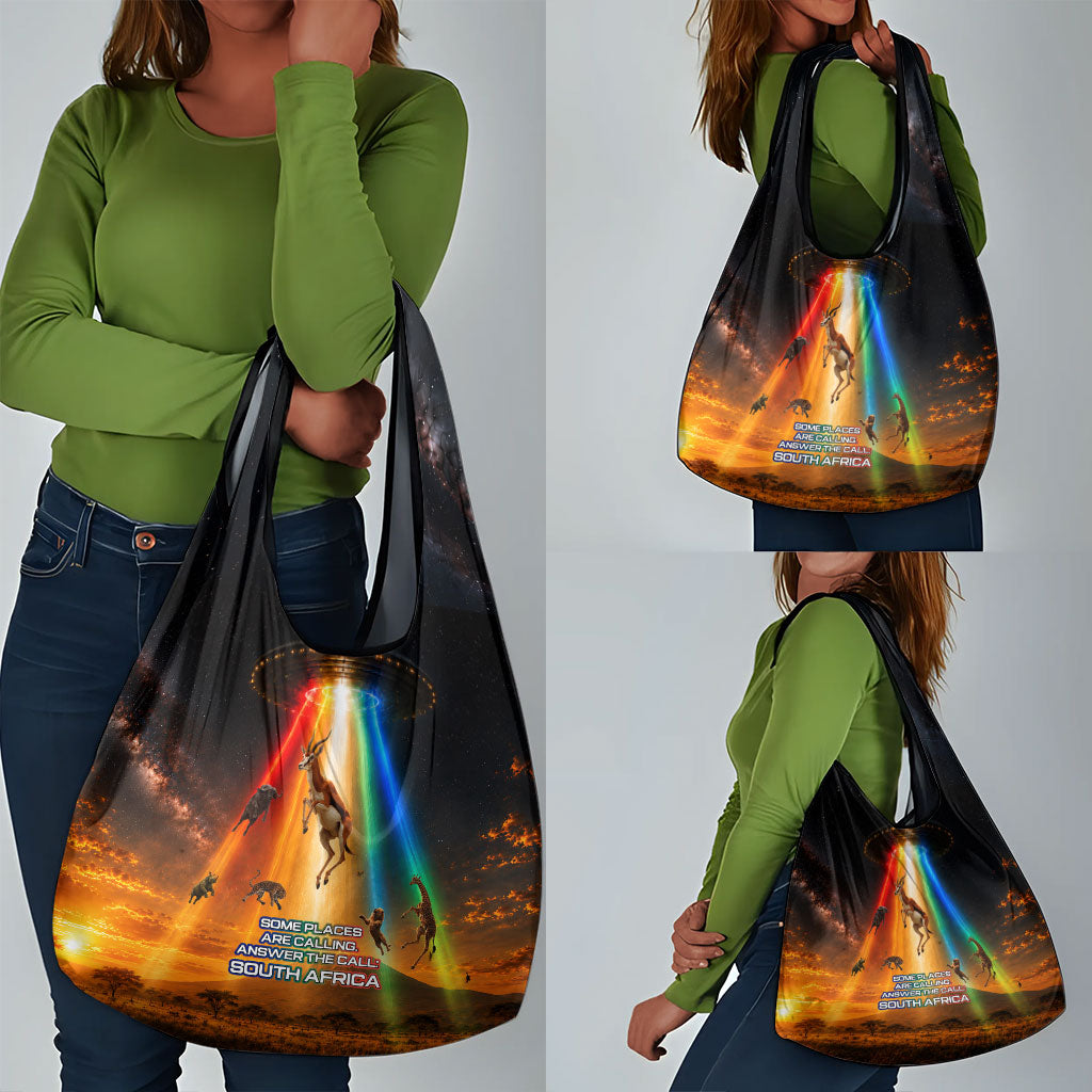 South Africa Safari UFO Grocery Bag African Wildlife Sci-Fi Galaxy Space And Mandela