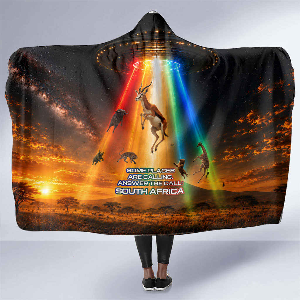 South Africa Safari UFO Hooded Blanket African Wildlife Sci-Fi Galaxy Space And Mandela