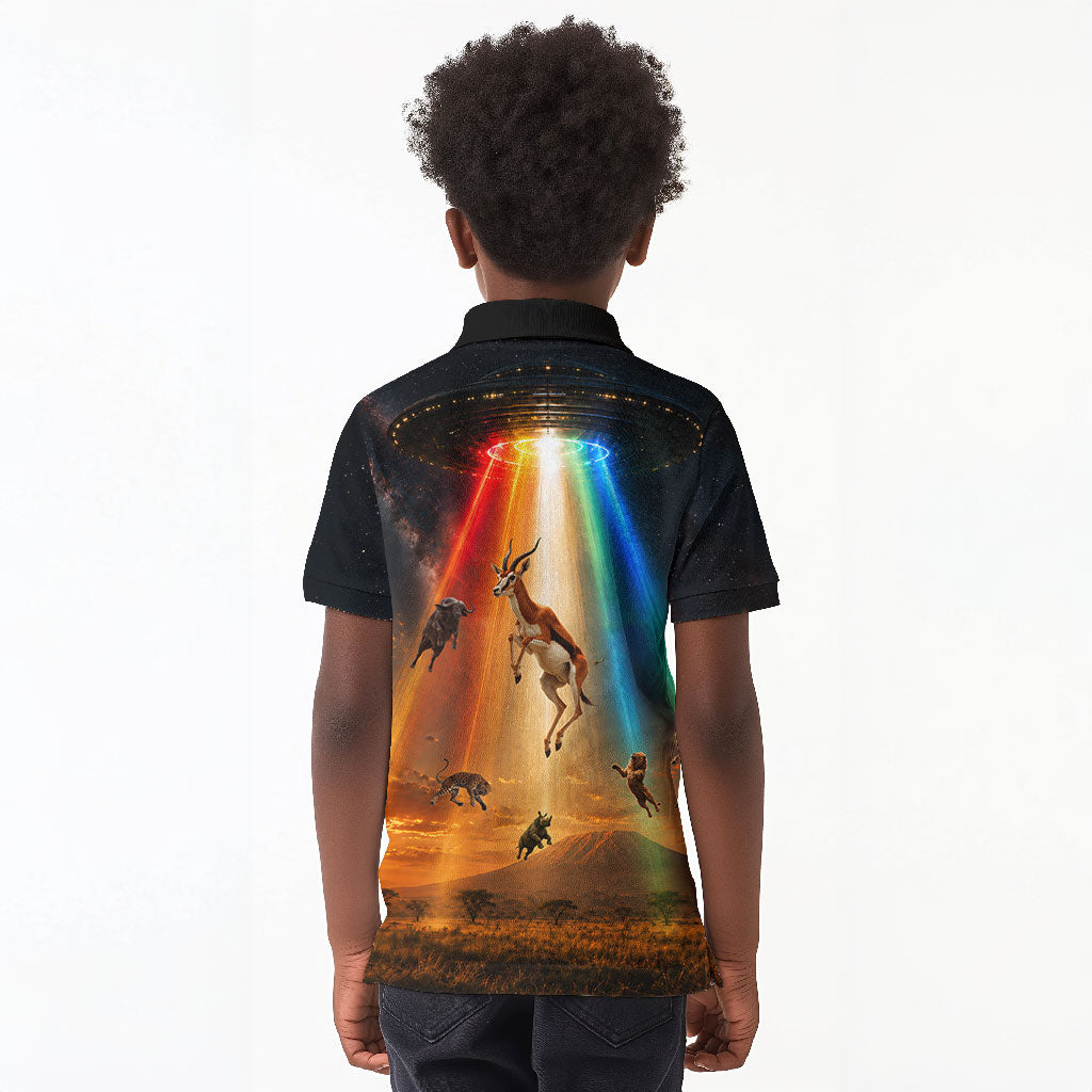 South Africa Safari UFO Kid Polo Shirt African Wildlife Sci-Fi Galaxy Space And Mandela