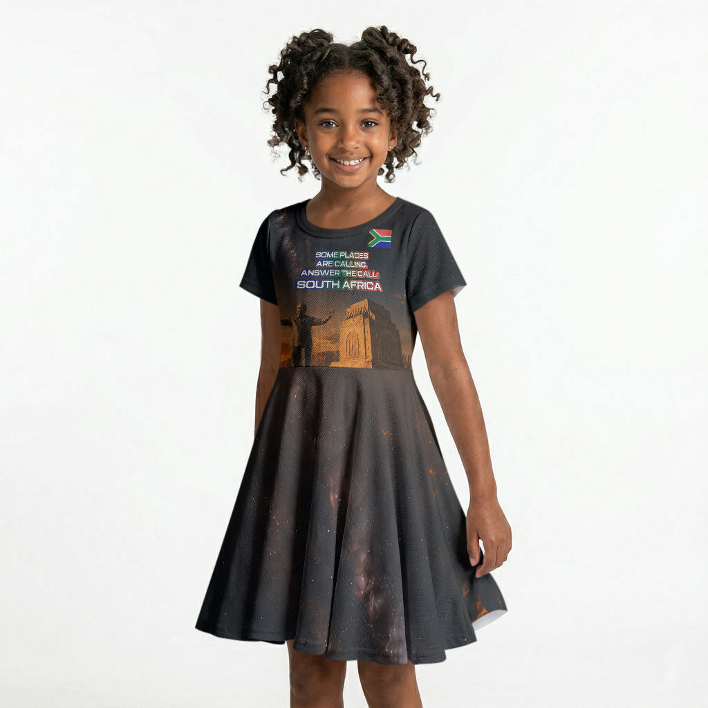 South Africa Safari UFO Kid Short Sleeve Dress African Wildlife Sci-Fi Galaxy Space And Mandela