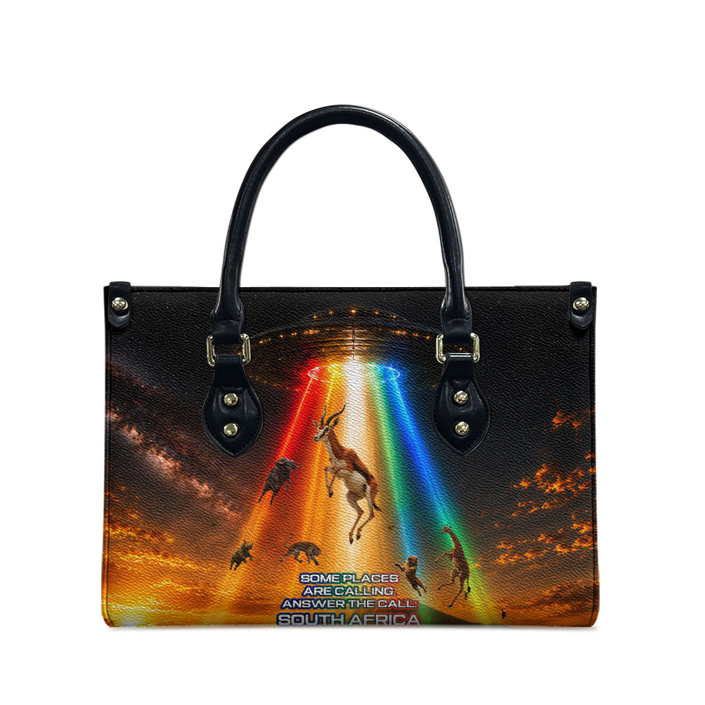 South Africa Safari UFO Leather Bag African Wildlife Sci-Fi Galaxy Space And Mandela