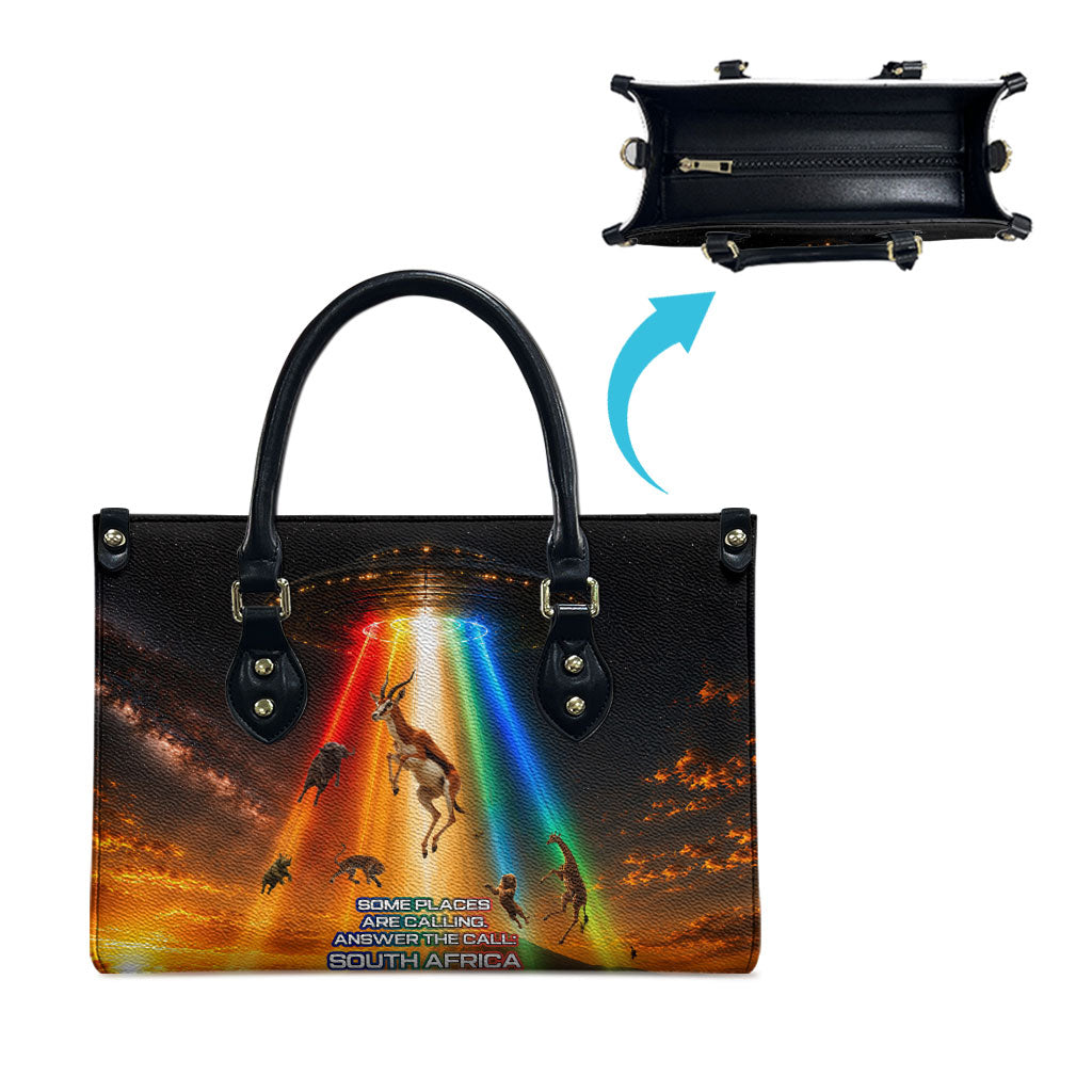 South Africa Safari UFO Leather Bag African Wildlife Sci-Fi Galaxy Space And Mandela